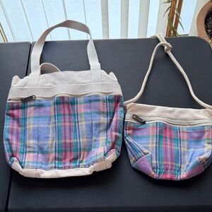 My Maine Bag Set of 2 Plaid Canvas Tote and Crossbody Set